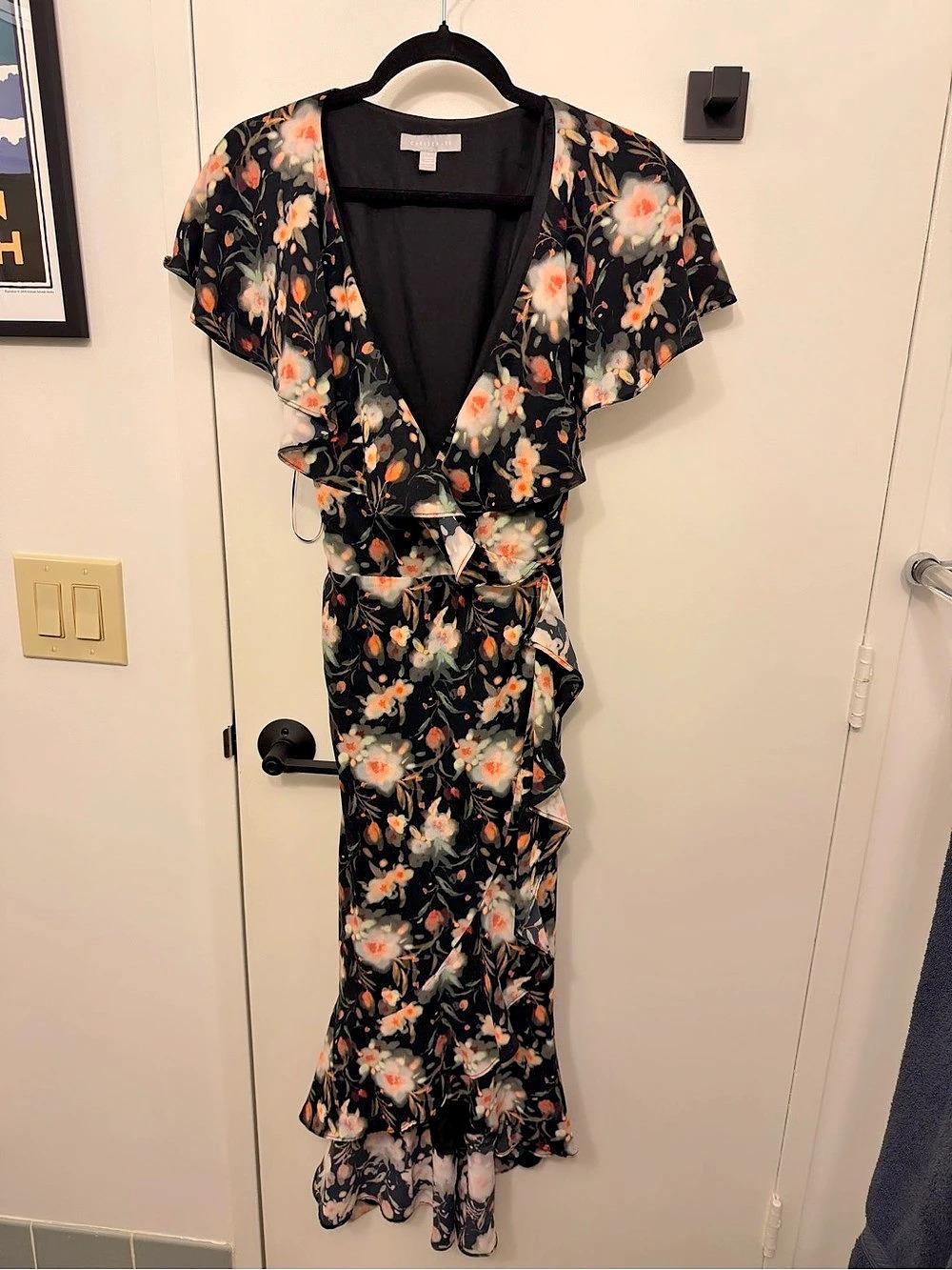 Lush Floral High-Low Dress in Black & Orange